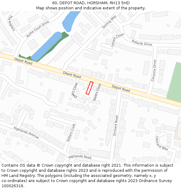 60, DEPOT ROAD, HORSHAM, RH13 5HD: Location map and indicative extent of plot