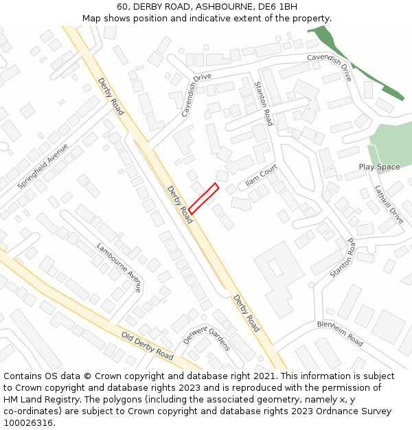60, DERBY ROAD, ASHBOURNE, DE6 1BH: Location map and indicative extent of plot