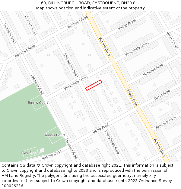 60, DILLINGBURGH ROAD, EASTBOURNE, BN20 8LU: Location map and indicative extent of plot