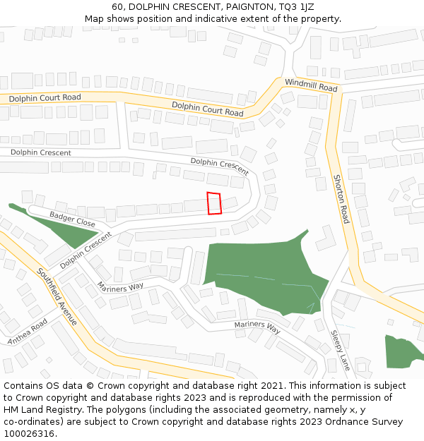 60, DOLPHIN CRESCENT, PAIGNTON, TQ3 1JZ: Location map and indicative extent of plot