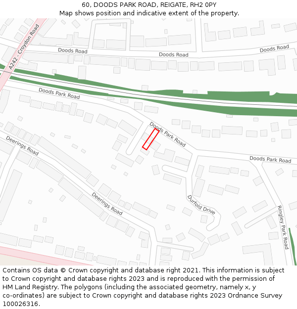60, DOODS PARK ROAD, REIGATE, RH2 0PY: Location map and indicative extent of plot