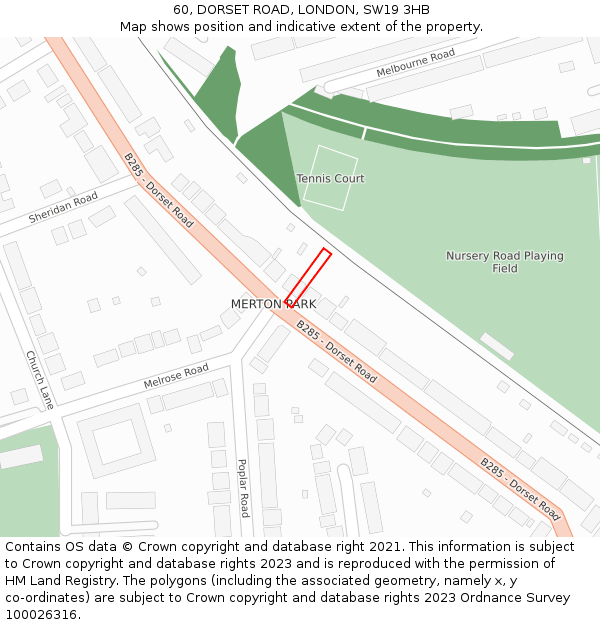 60, DORSET ROAD, LONDON, SW19 3HB: Location map and indicative extent of plot