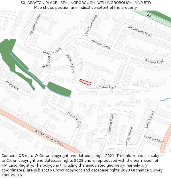 60, DRAYTON PLACE, IRTHLINGBOROUGH, WELLINGBOROUGH, NN9 5TD: Location map and indicative extent of plot