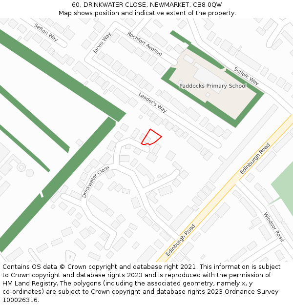 60, DRINKWATER CLOSE, NEWMARKET, CB8 0QW: Location map and indicative extent of plot