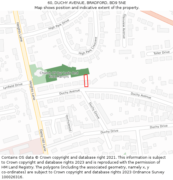 60, DUCHY AVENUE, BRADFORD, BD9 5NE: Location map and indicative extent of plot