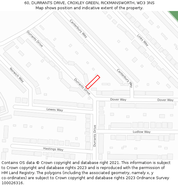 60, DURRANTS DRIVE, CROXLEY GREEN, RICKMANSWORTH, WD3 3NS: Location map and indicative extent of plot