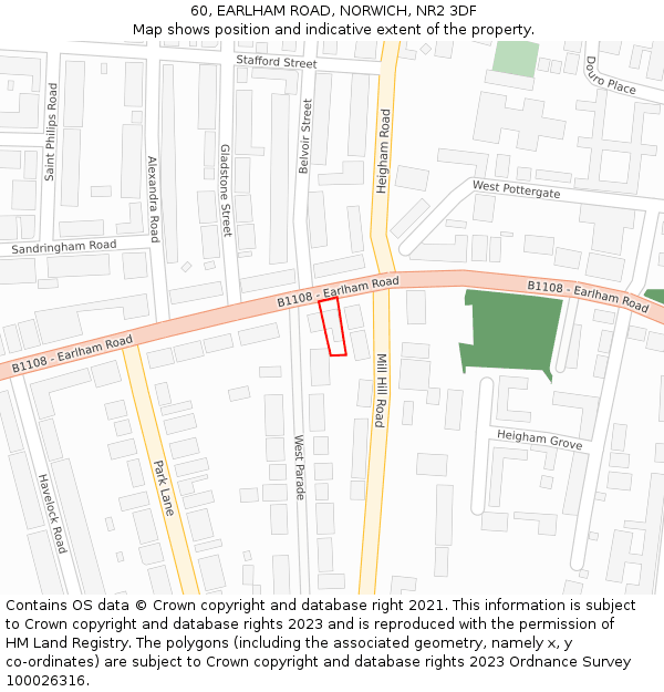 60, EARLHAM ROAD, NORWICH, NR2 3DF: Location map and indicative extent of plot