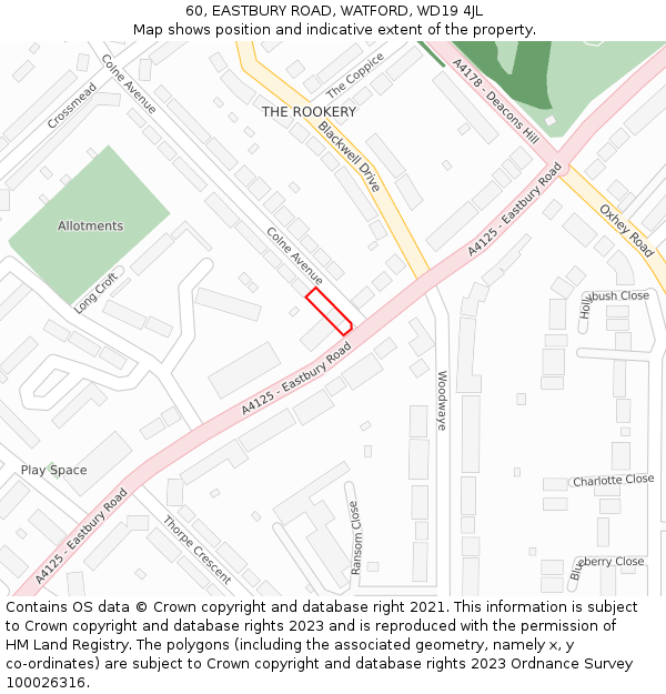 60, EASTBURY ROAD, WATFORD, WD19 4JL: Location map and indicative extent of plot