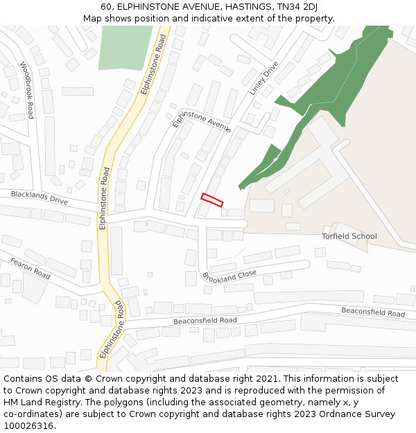 60, ELPHINSTONE AVENUE, HASTINGS, TN34 2DJ: Location map and indicative extent of plot