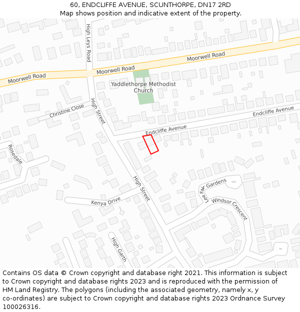 60, ENDCLIFFE AVENUE, SCUNTHORPE, DN17 2RD: Location map and indicative extent of plot