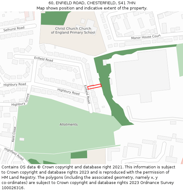 60, ENFIELD ROAD, CHESTERFIELD, S41 7HN: Location map and indicative extent of plot