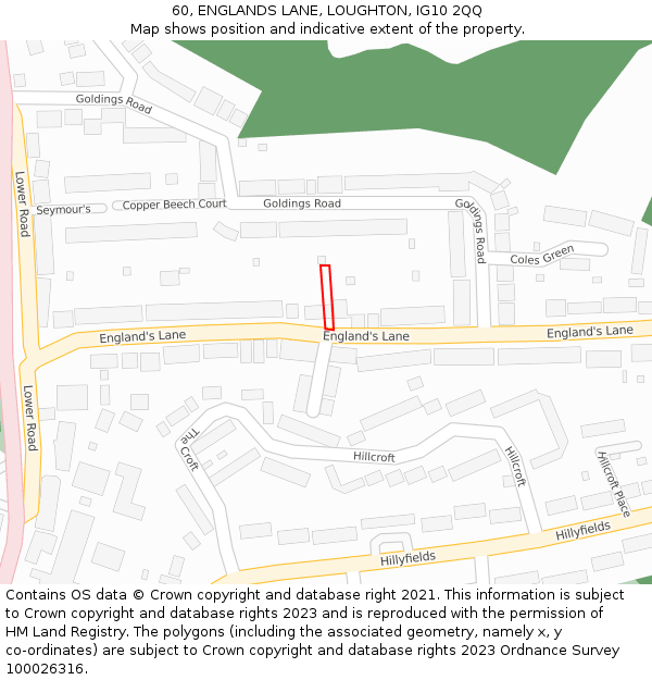 60, ENGLANDS LANE, LOUGHTON, IG10 2QQ: Location map and indicative extent of plot