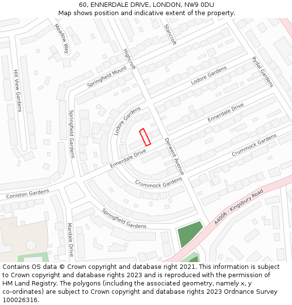 60, ENNERDALE DRIVE, LONDON, NW9 0DU: Location map and indicative extent of plot