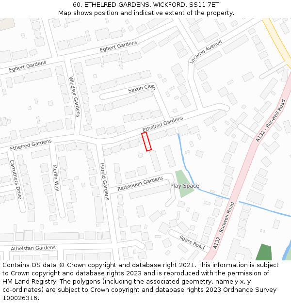 60, ETHELRED GARDENS, WICKFORD, SS11 7ET: Location map and indicative extent of plot