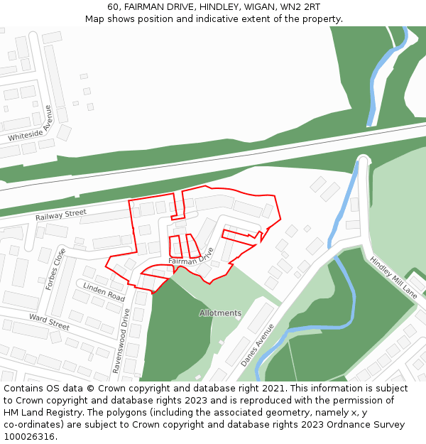 60, FAIRMAN DRIVE, HINDLEY, WIGAN, WN2 2RT: Location map and indicative extent of plot