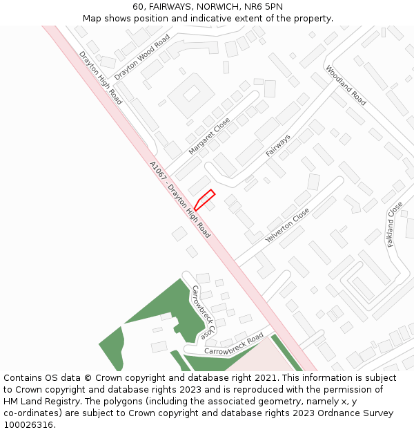 60, FAIRWAYS, NORWICH, NR6 5PN: Location map and indicative extent of plot