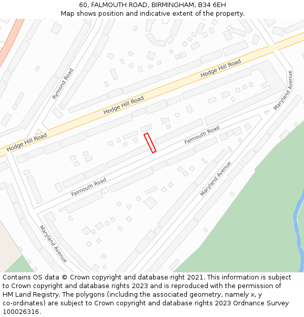 60, FALMOUTH ROAD, BIRMINGHAM, B34 6EH: Location map and indicative extent of plot