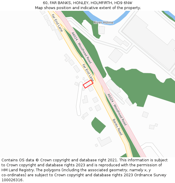 60, FAR BANKS, HONLEY, HOLMFIRTH, HD9 6NW: Location map and indicative extent of plot