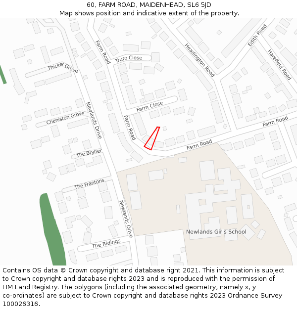 60, FARM ROAD, MAIDENHEAD, SL6 5JD: Location map and indicative extent of plot