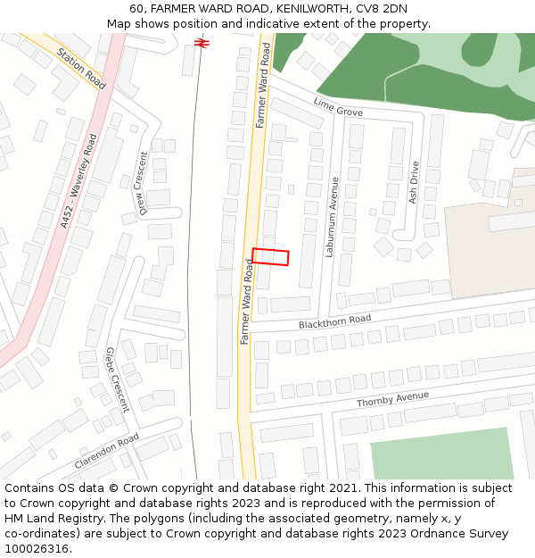 60, FARMER WARD ROAD, KENILWORTH, CV8 2DN: Location map and indicative extent of plot