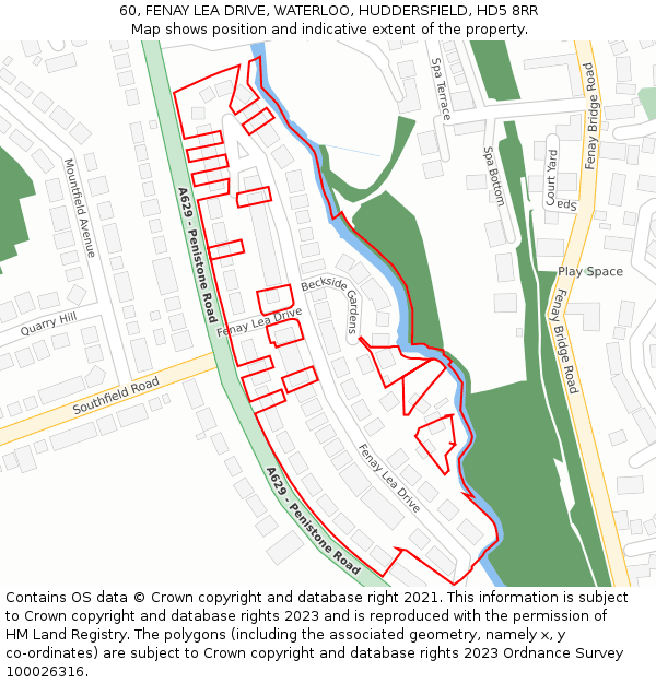 60, FENAY LEA DRIVE, WATERLOO, HUDDERSFIELD, HD5 8RR: Location map and indicative extent of plot