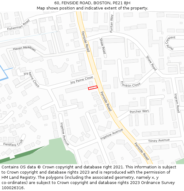 60, FENSIDE ROAD, BOSTON, PE21 8JH: Location map and indicative extent of plot