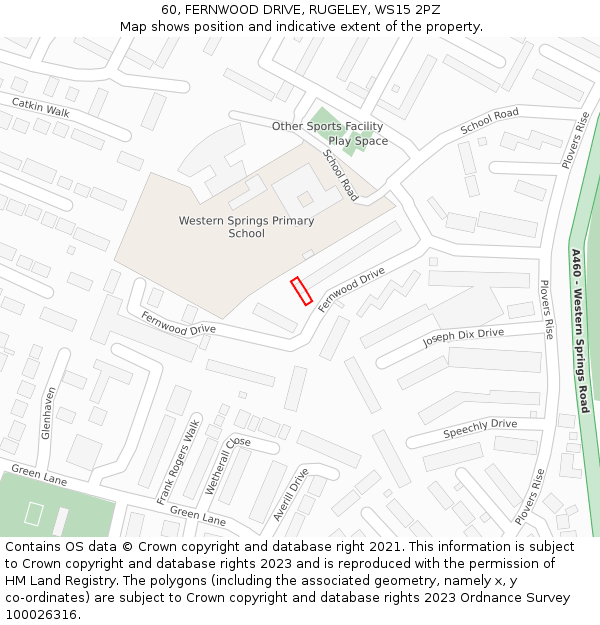 60, FERNWOOD DRIVE, RUGELEY, WS15 2PZ: Location map and indicative extent of plot