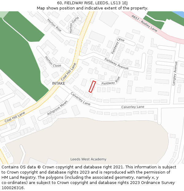 60, FIELDWAY RISE, LEEDS, LS13 1EJ: Location map and indicative extent of plot
