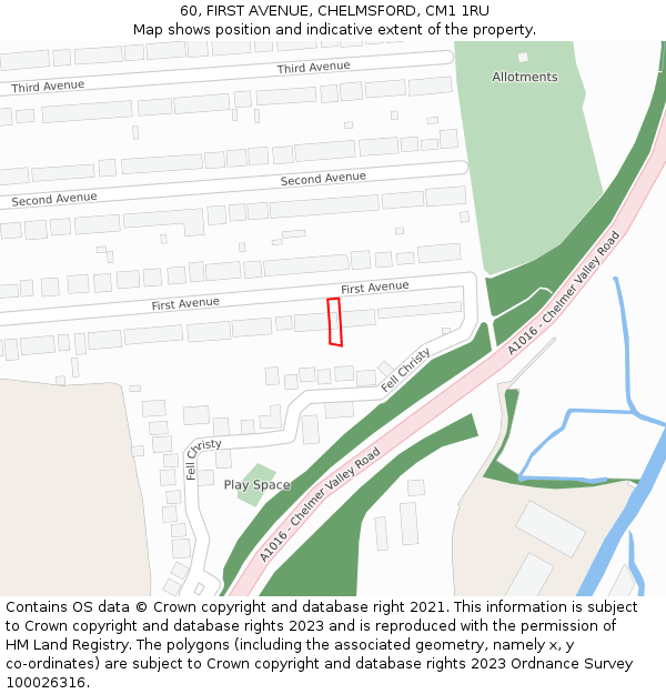60, FIRST AVENUE, CHELMSFORD, CM1 1RU: Location map and indicative extent of plot