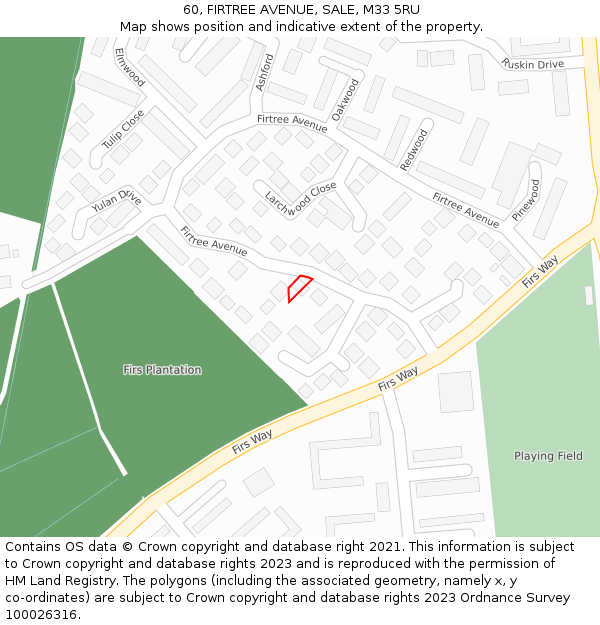 60, FIRTREE AVENUE, SALE, M33 5RU: Location map and indicative extent of plot