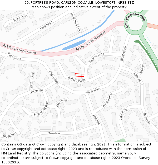 60, FORTRESS ROAD, CARLTON COLVILLE, LOWESTOFT, NR33 8TZ: Location map and indicative extent of plot