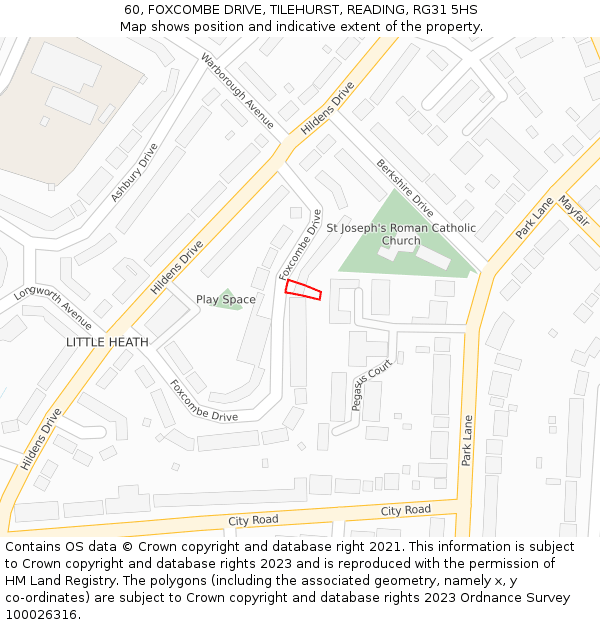 60, FOXCOMBE DRIVE, TILEHURST, READING, RG31 5HS: Location map and indicative extent of plot