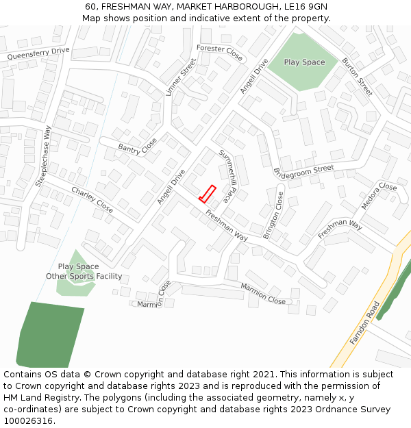 60, FRESHMAN WAY, MARKET HARBOROUGH, LE16 9GN: Location map and indicative extent of plot