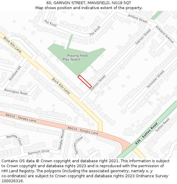 60, GARNON STREET, MANSFIELD, NG18 5QT: Location map and indicative extent of plot
