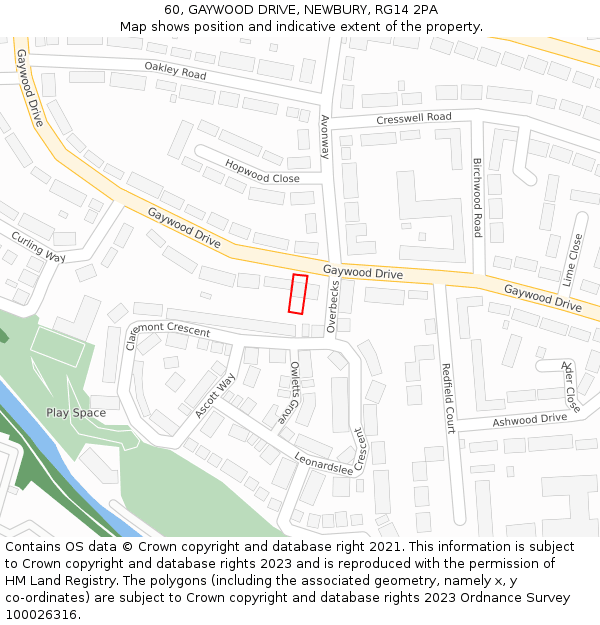 60, GAYWOOD DRIVE, NEWBURY, RG14 2PA: Location map and indicative extent of plot