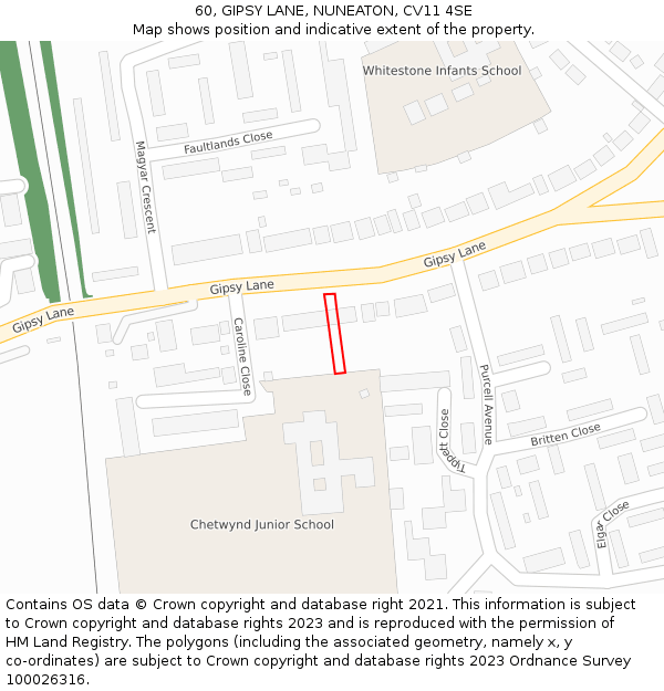 60, GIPSY LANE, NUNEATON, CV11 4SE: Location map and indicative extent of plot
