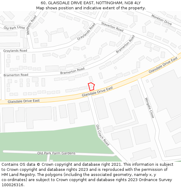 60, GLAISDALE DRIVE EAST, NOTTINGHAM, NG8 4LY: Location map and indicative extent of plot