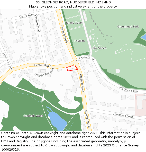 60, GLEDHOLT ROAD, HUDDERSFIELD, HD1 4HD: Location map and indicative extent of plot