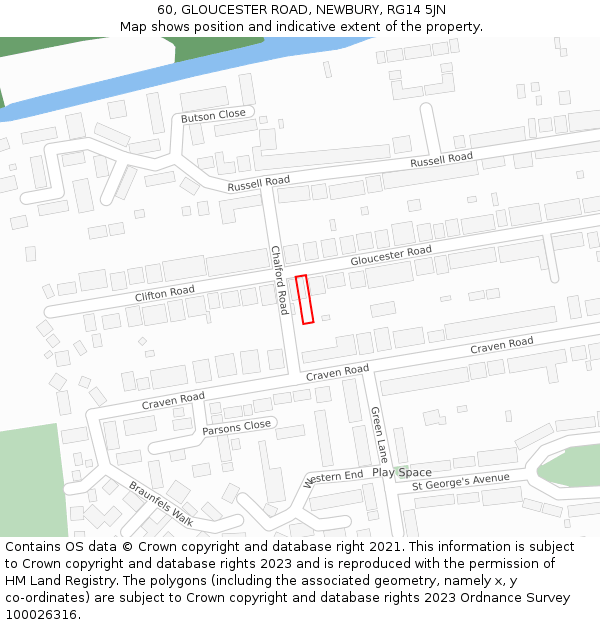 60, GLOUCESTER ROAD, NEWBURY, RG14 5JN: Location map and indicative extent of plot