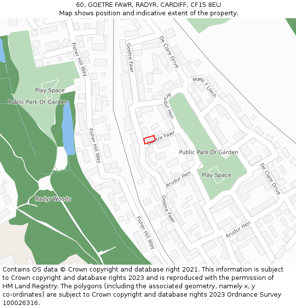60, GOETRE FAWR, RADYR, CARDIFF, CF15 8EU: Location map and indicative extent of plot