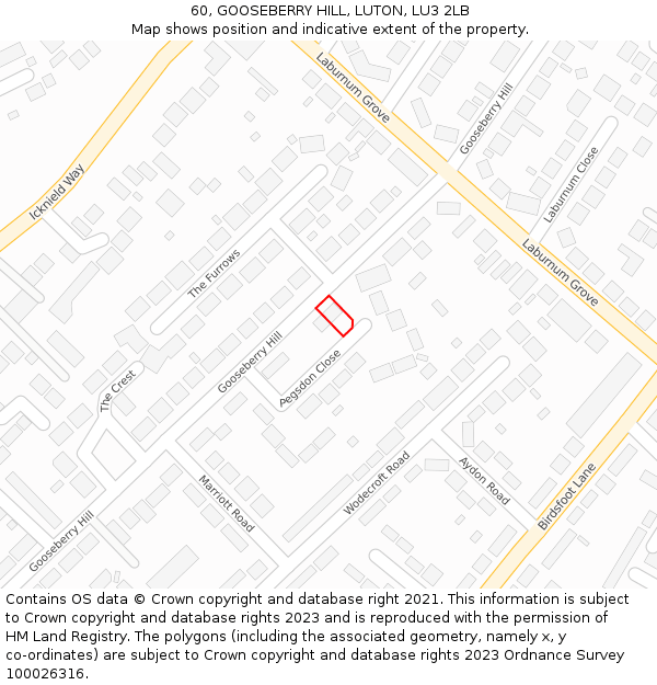 60, GOOSEBERRY HILL, LUTON, LU3 2LB: Location map and indicative extent of plot