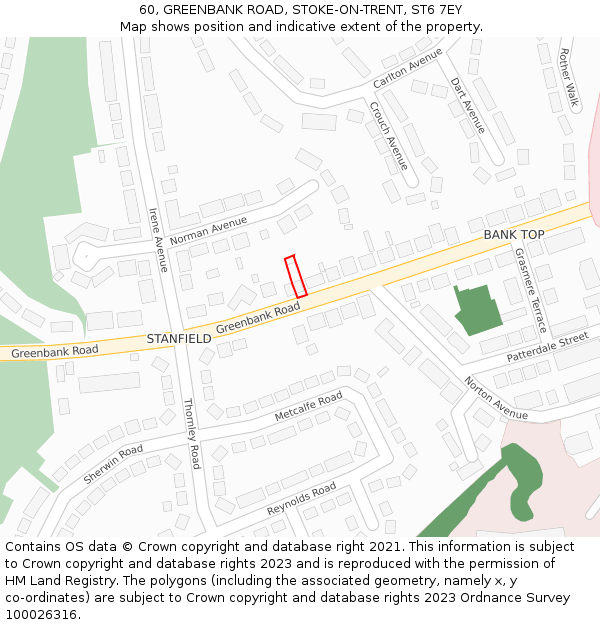 60, GREENBANK ROAD, STOKE-ON-TRENT, ST6 7EY: Location map and indicative extent of plot