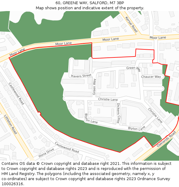 60, GREENE WAY, SALFORD, M7 3BP: Location map and indicative extent of plot