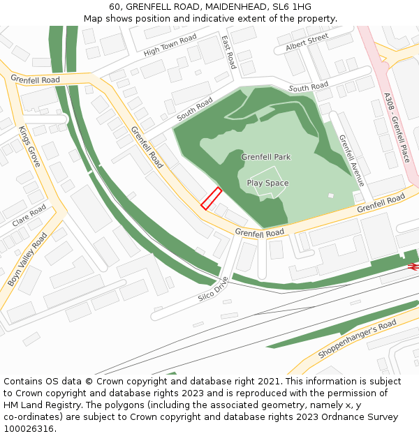 60, GRENFELL ROAD, MAIDENHEAD, SL6 1HG: Location map and indicative extent of plot