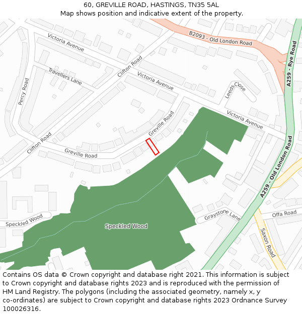 60, GREVILLE ROAD, HASTINGS, TN35 5AL: Location map and indicative extent of plot