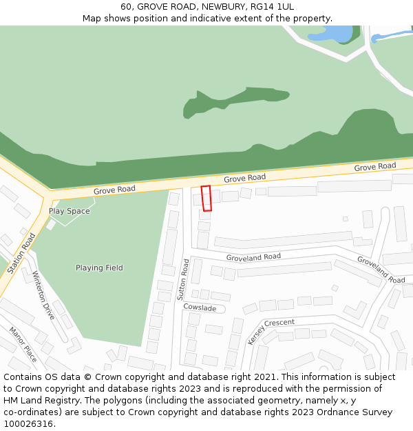 60, GROVE ROAD, NEWBURY, RG14 1UL: Location map and indicative extent of plot