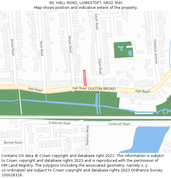 60, HALL ROAD, LOWESTOFT, NR32 3NN: Location map and indicative extent of plot