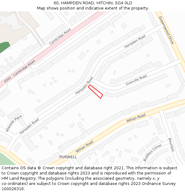 60, HAMPDEN ROAD, HITCHIN, SG4 0LD: Location map and indicative extent of plot