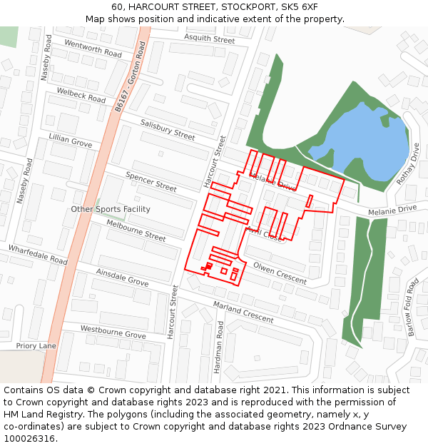 60, HARCOURT STREET, STOCKPORT, SK5 6XF: Location map and indicative extent of plot