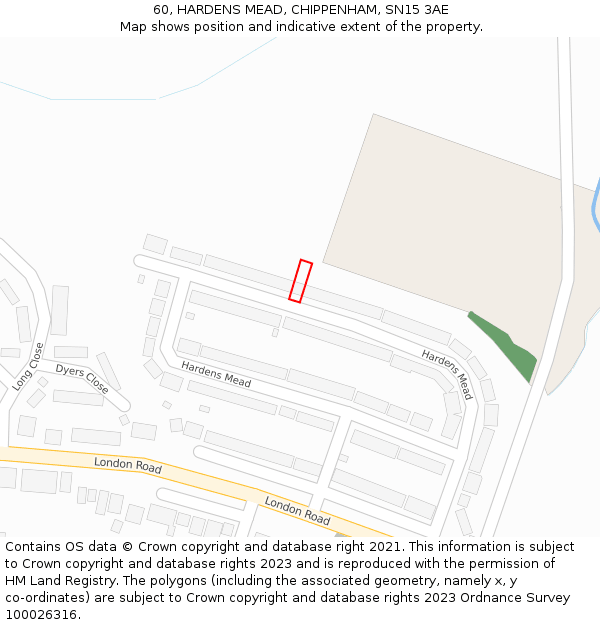 60, HARDENS MEAD, CHIPPENHAM, SN15 3AE: Location map and indicative extent of plot